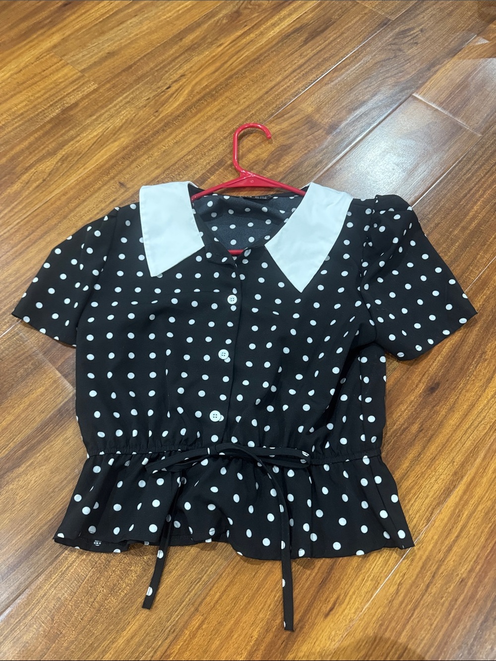 Black & White Polka Dot Top with White Collar
